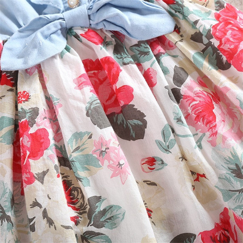 Robe en Jean Florale Sans Manches pour Fille