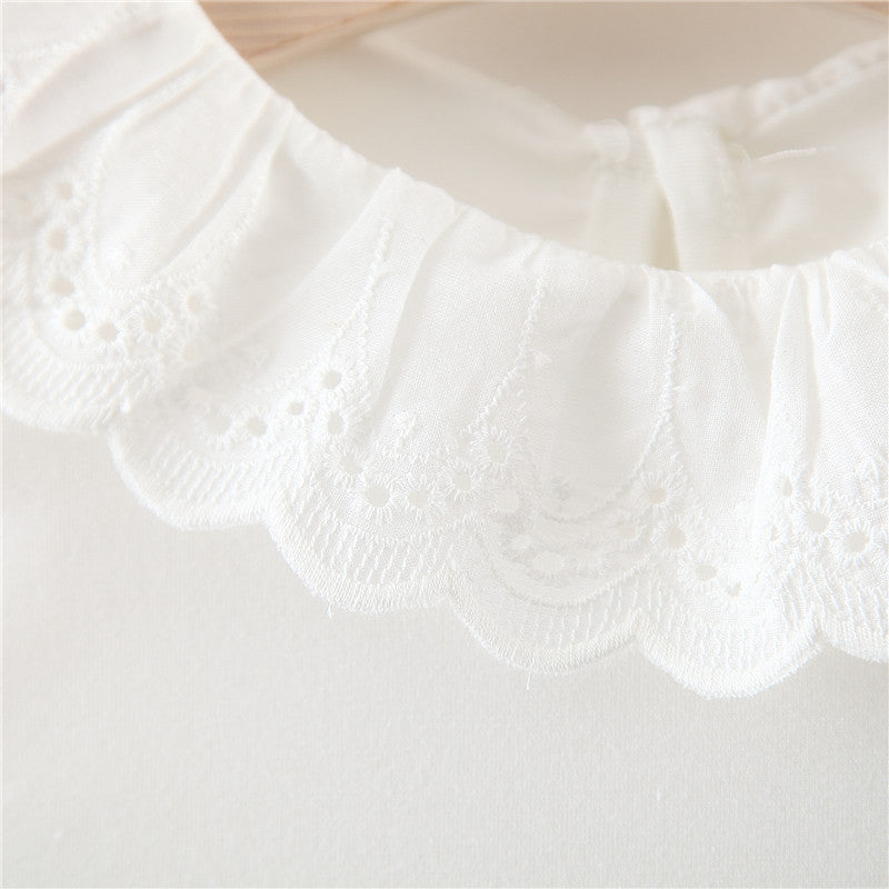 Ensemble 2 Pièces Robe en Velours Côtelé & Haut à Col Dentelle pour Bébé Fille