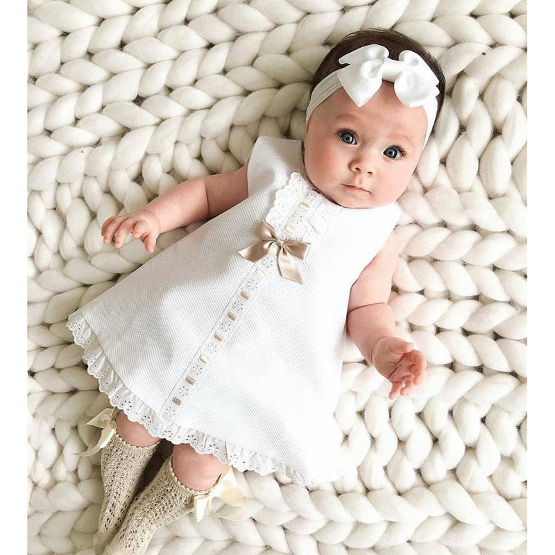 Robe Sans Manches avec Nœud pour Bébé Fille