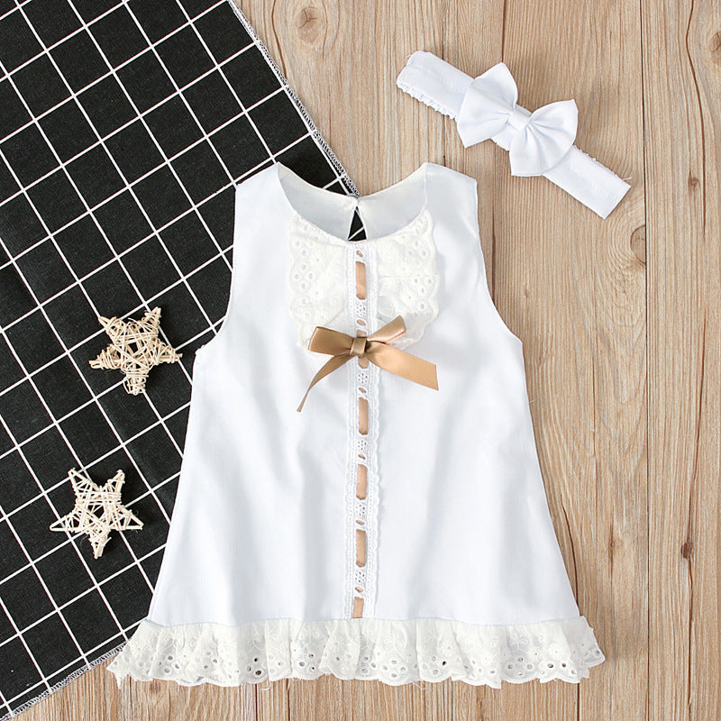 Robe Sans Manches avec Nœud pour Bébé Fille
