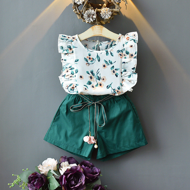Ensemble 2 Pièces Fille - Haut Fleuri & Short Ample