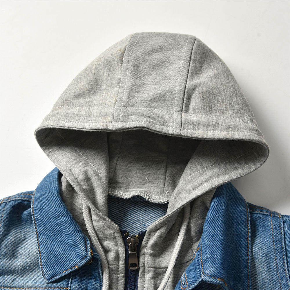 Veste en Jean à Capuche Effet Deux Pièces pour Enfant
