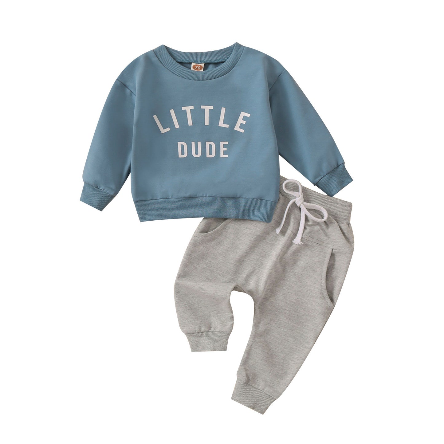 Ensemble Haut Col Rond Imprimé Pantalon Uni pour Enfant