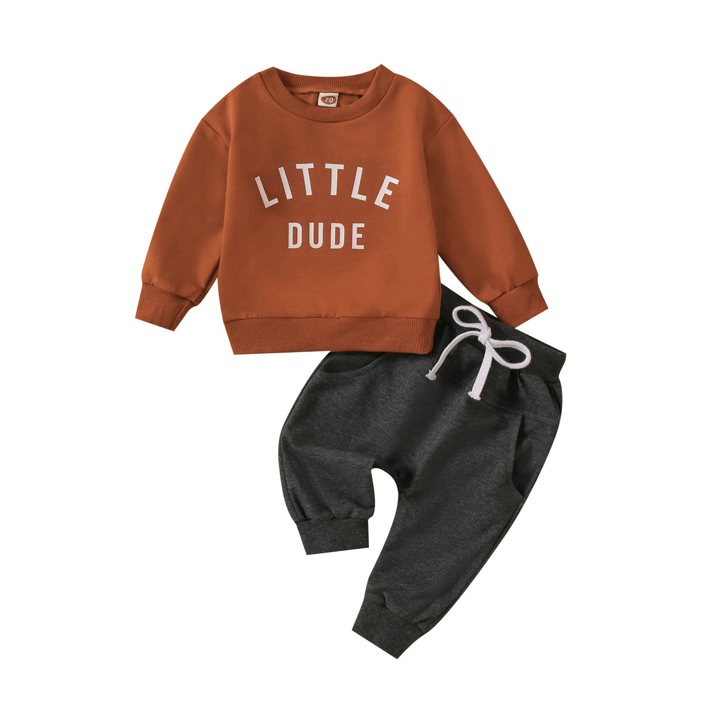 Ensemble Haut Col Rond Imprimé Pantalon Uni pour Enfant