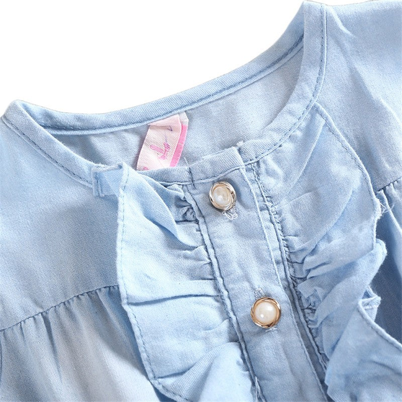 Robe en Jean Florale Sans Manches pour Fille