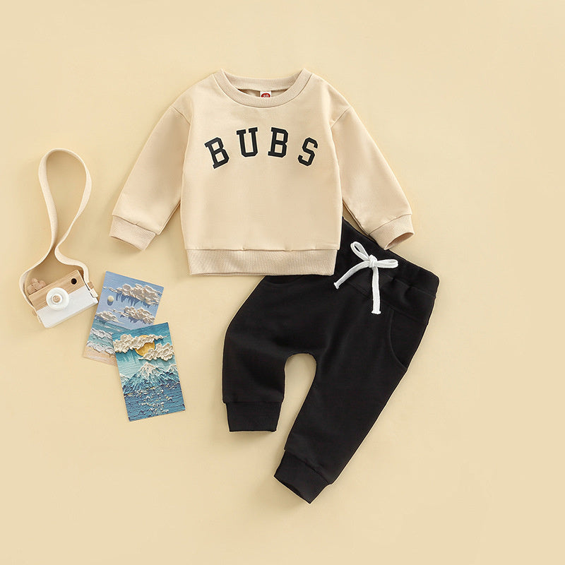 Ensemble Haut Col Rond Imprimé Pantalon Uni pour Enfant