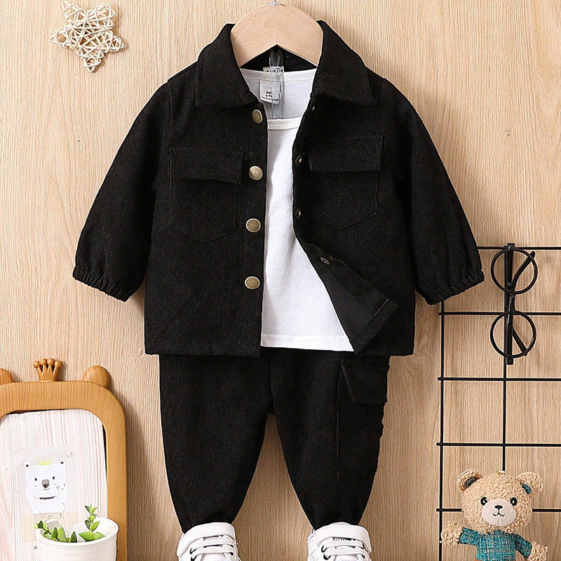 Ensemble Manteau et Pantalon Couleur Unie à Manches Longues noir
