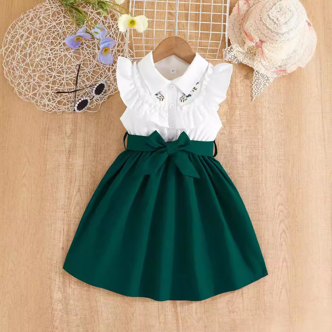 Robe de Fête Fille avec Fleurs Brodées