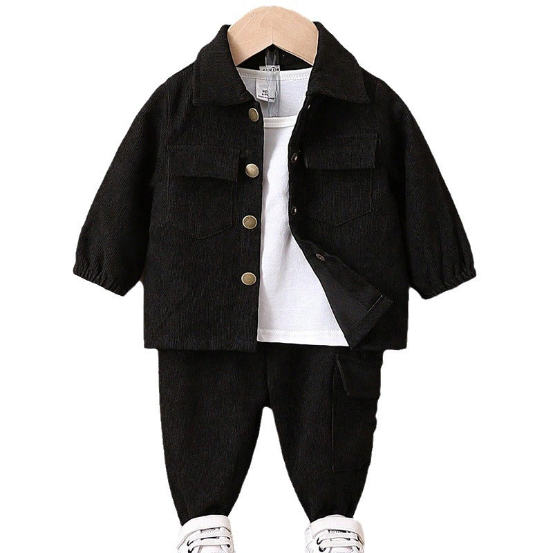 Ensemble Manteau et Pantalon Couleur Unie à Manches Longues noir