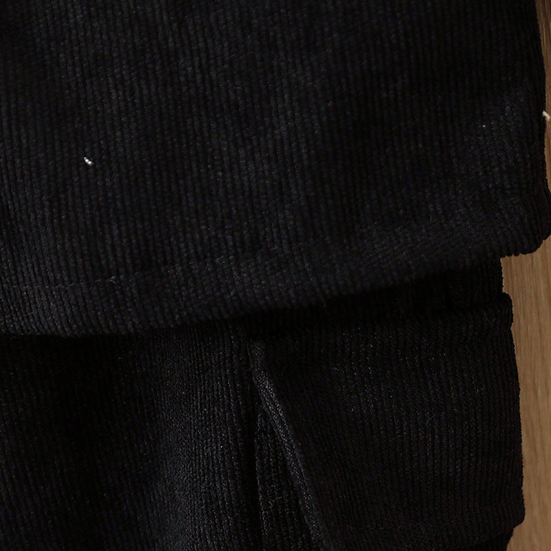 Ensemble Manteau et Pantalon Couleur Unie à Manches Longues noir