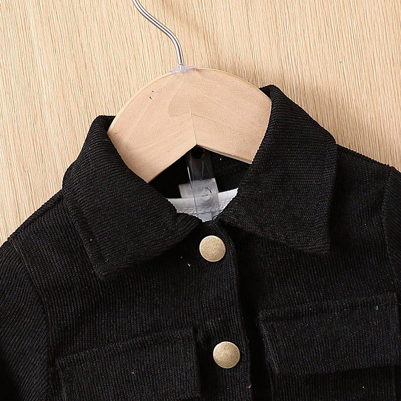 Ensemble Manteau et Pantalon Couleur Unie à Manches Longues noir