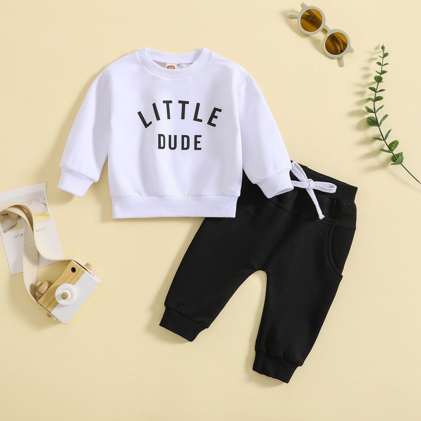 Ensemble Haut Col Rond Imprimé Pantalon Uni pour Enfant