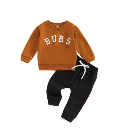 Ensemble Haut Col Rond Imprimé Pantalon Uni pour Enfant