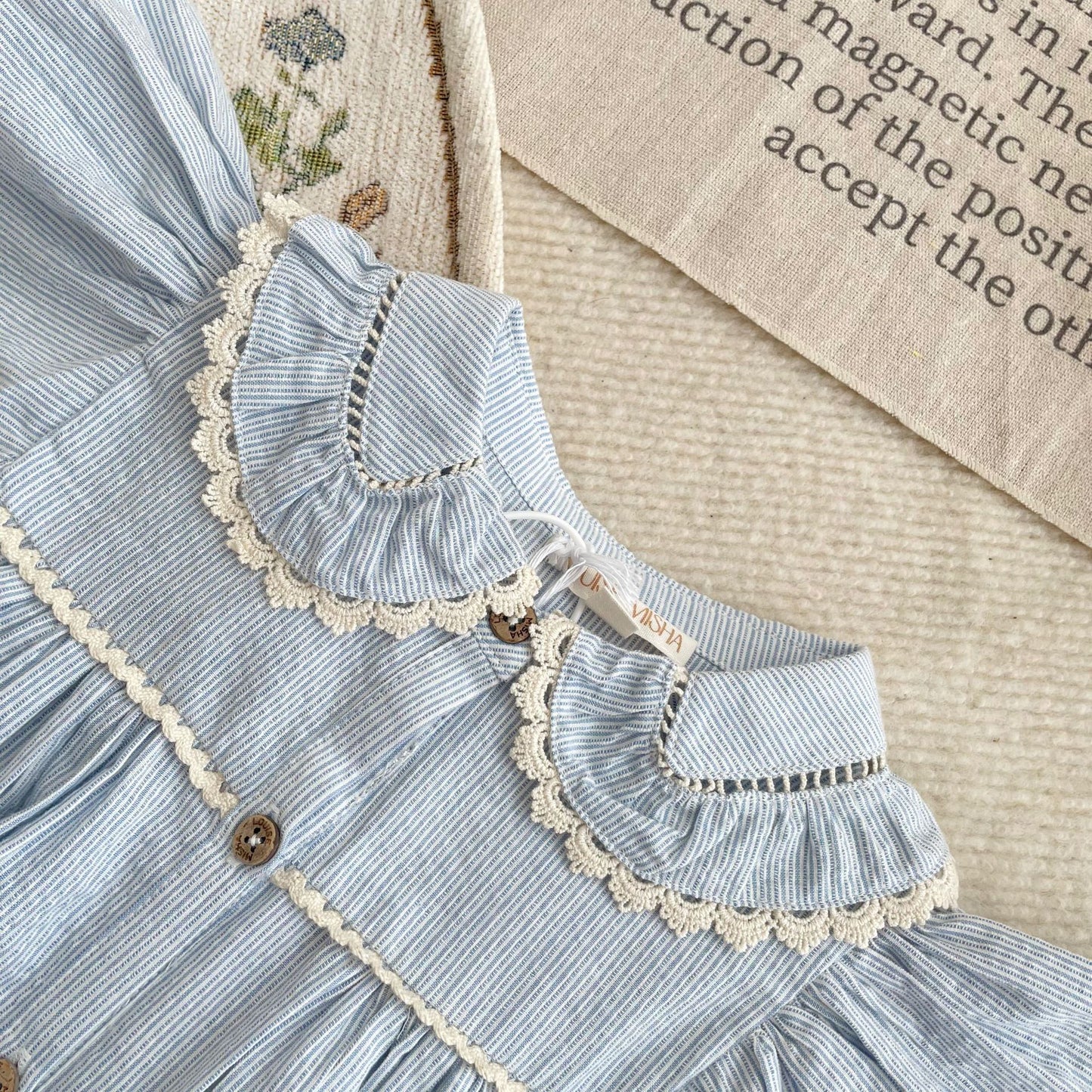 Robe d'Été Fille avec Col Volanté