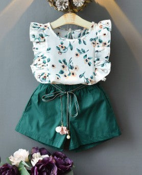Ensemble 2 Pièces Fille - Haut Fleuri &amp; Short Ample