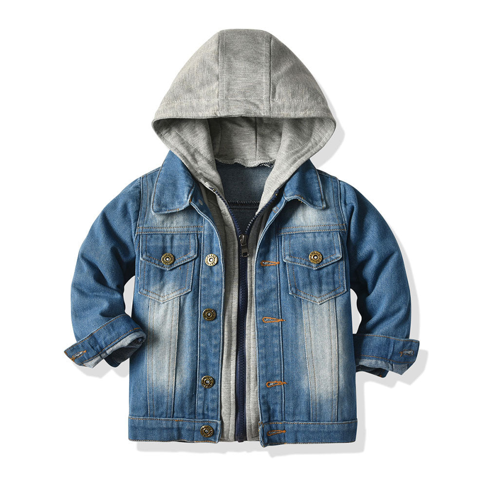 Veste en Jean à Capuche Effet Deux Pièces pour Enfant
