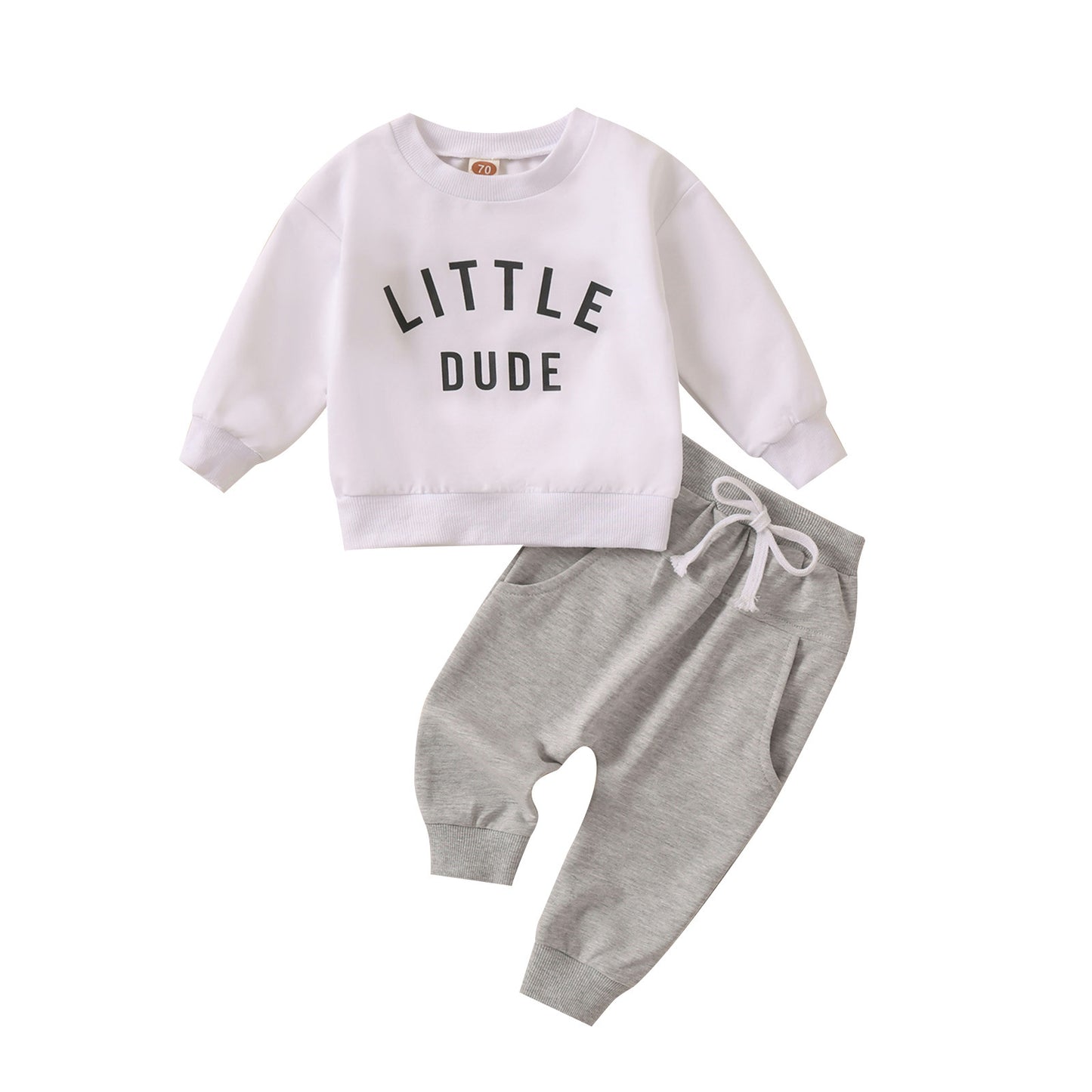 Ensemble Haut Col Rond Imprimé Pantalon Uni pour Enfant