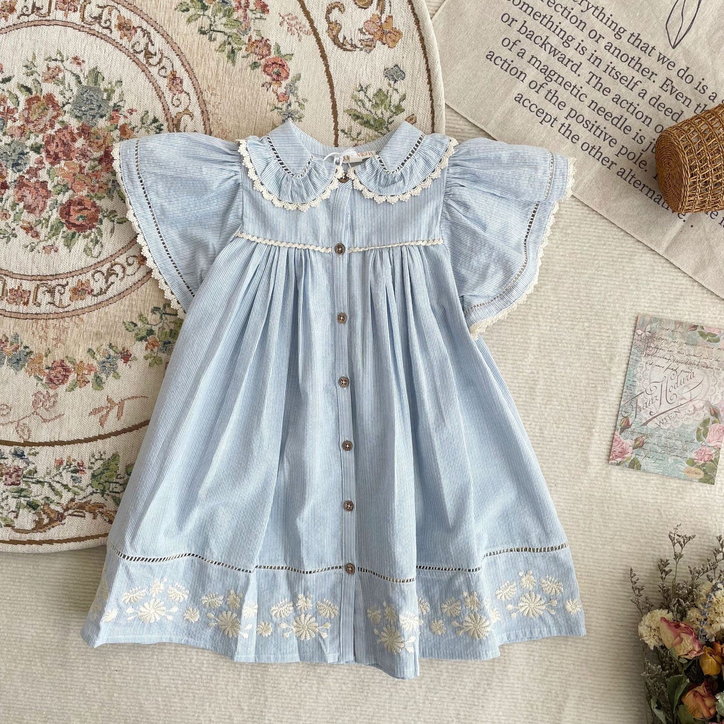 Robe d'Été Fille avec Col Volanté