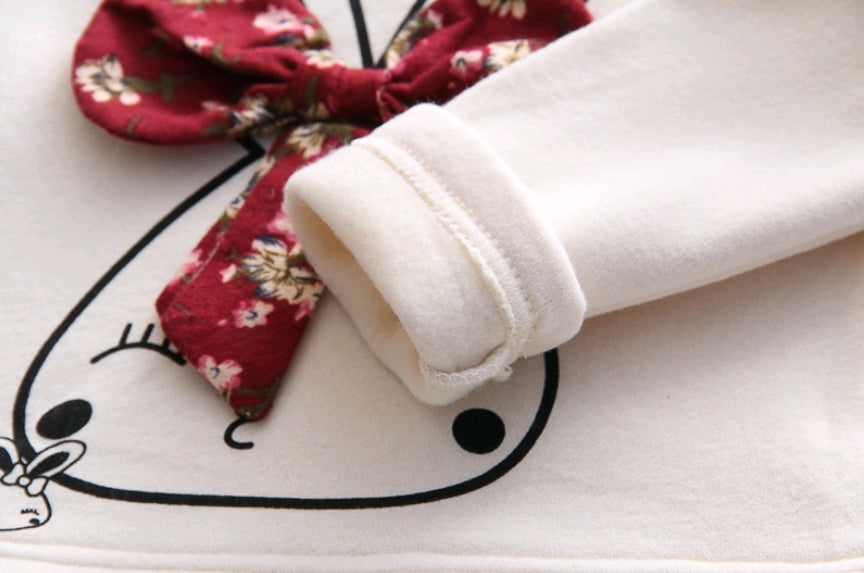 Robe Fille Automne Fleurie avec Noeud & Velours