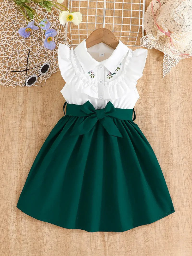 Robe de Fête Fille avec Fleurs Brodées