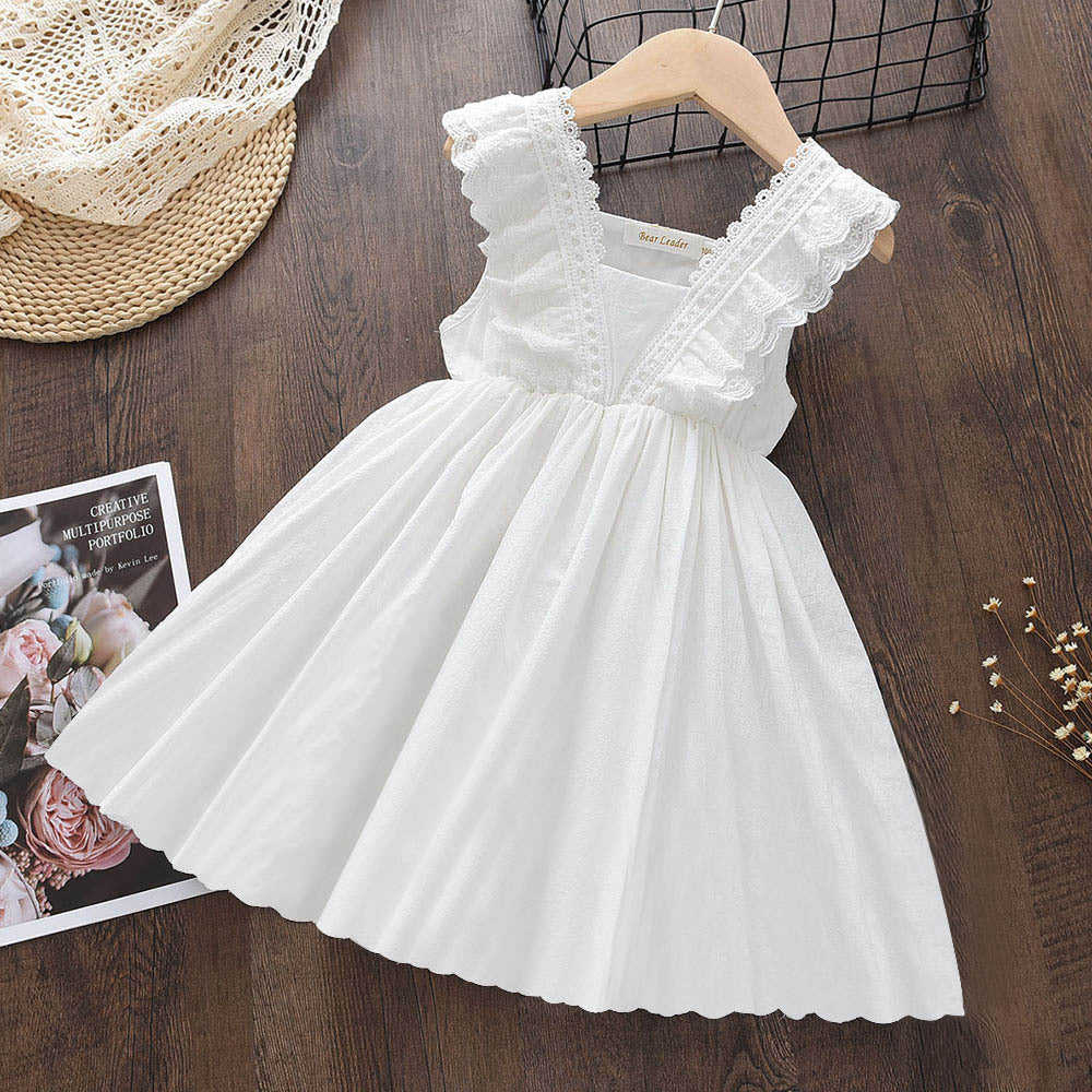 Robe Blanche en Dentelle avec Col Rond