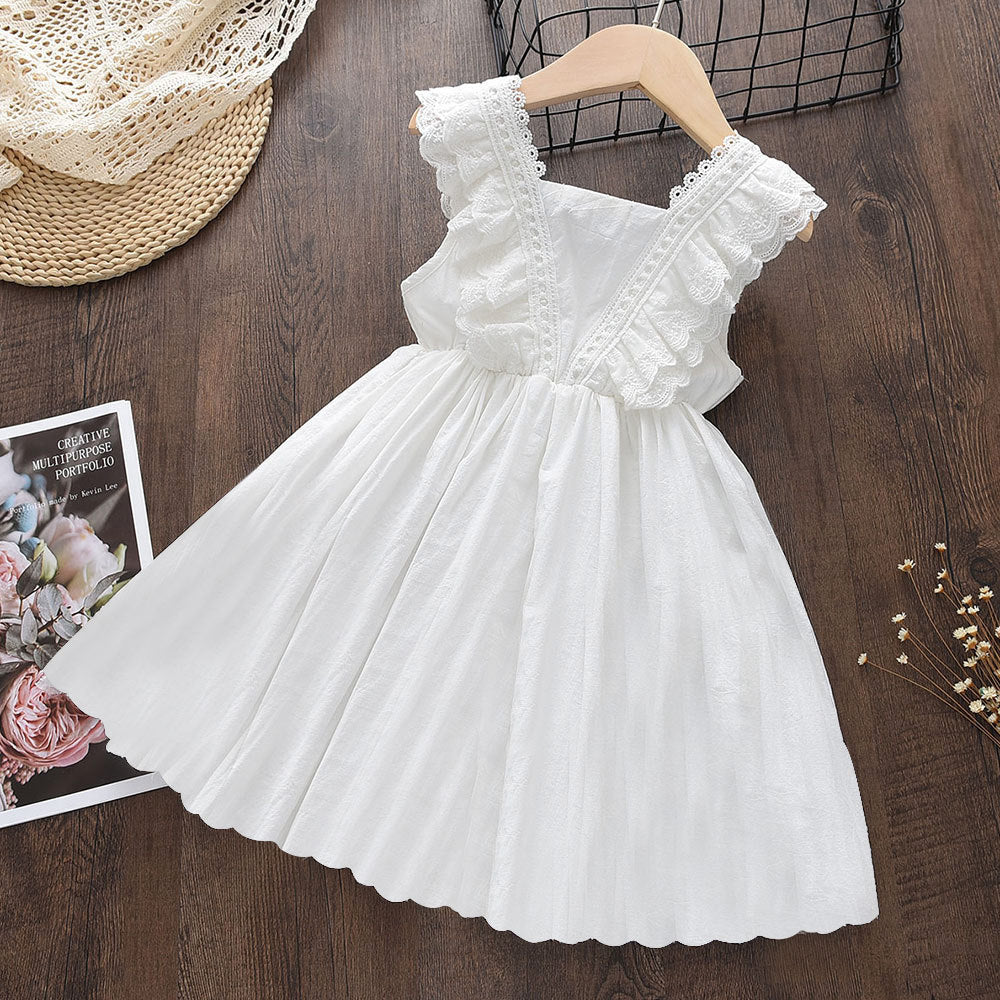 Robe Blanche en Dentelle avec Col Rond