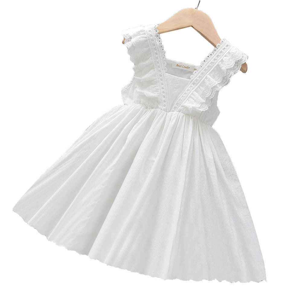 Robe Blanche en Dentelle avec Col Rond