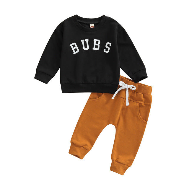 Ensemble Haut Col Rond Imprimé Pantalon Uni pour Enfant