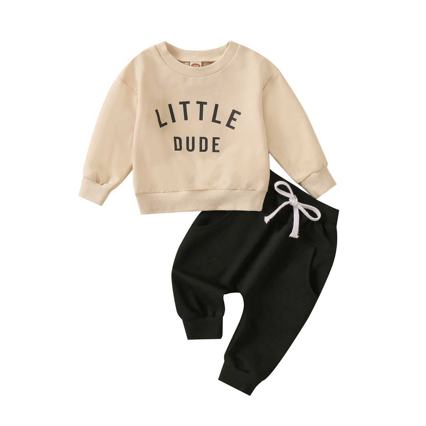 Ensemble Haut Col Rond Imprimé Pantalon Uni pour Enfant